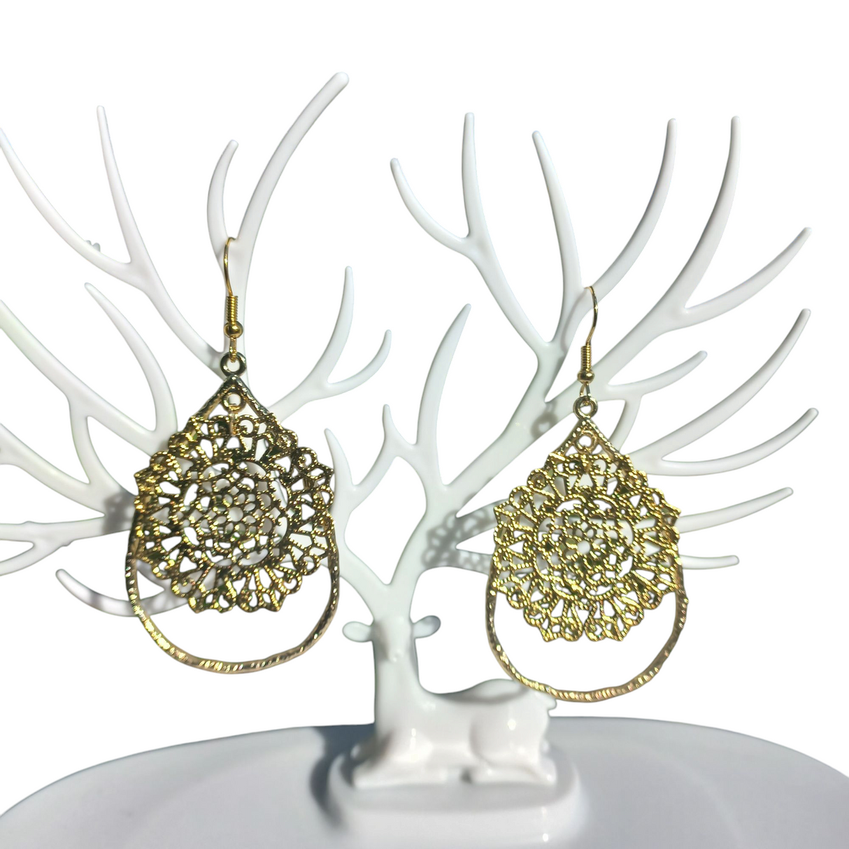 Gold-Tone Lace Filigree Earrings