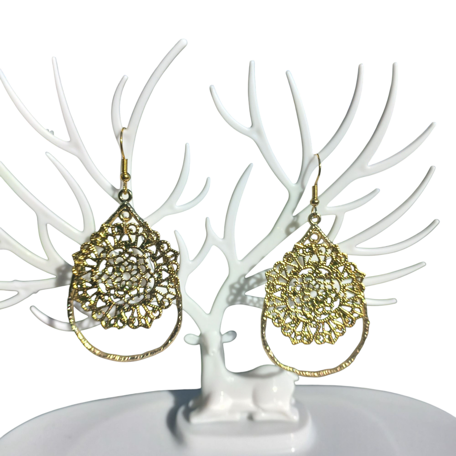 Gold-Tone Lace Filigree Earrings