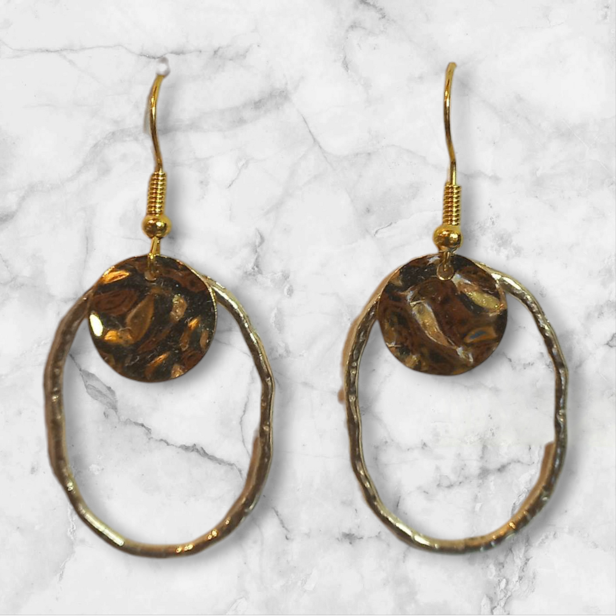 Hammered Disk Oval Hoop Earrings