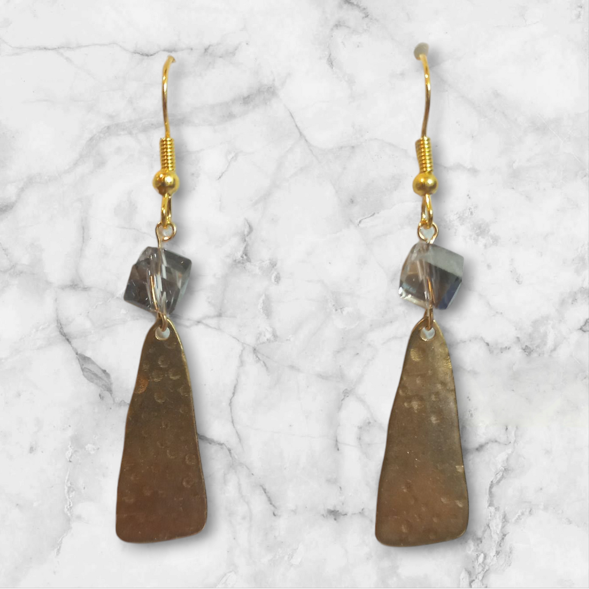 Hammered Plate Glass Cube Earrings