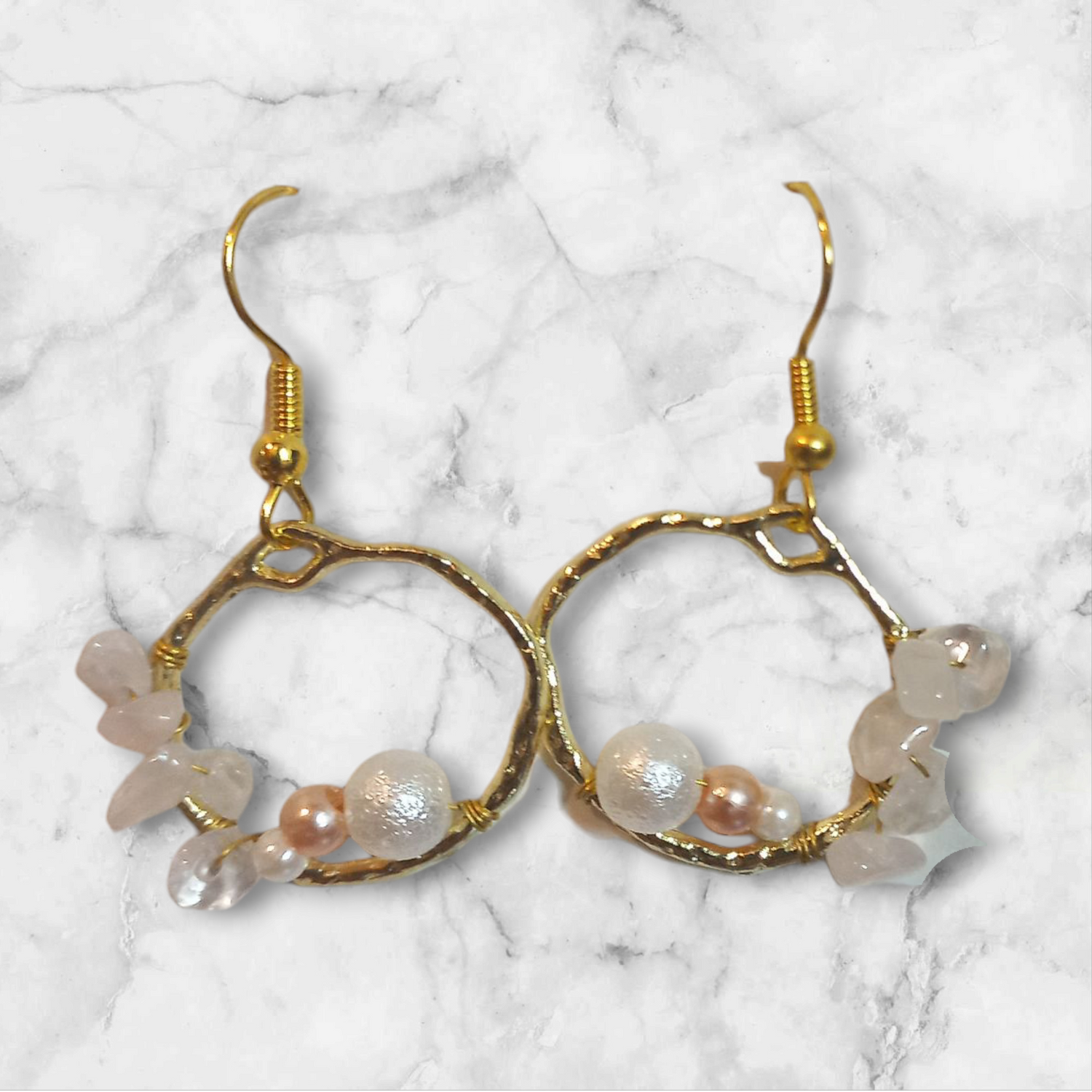 Gold-Tone Hoop Earrings with Pearls and Gemstones
