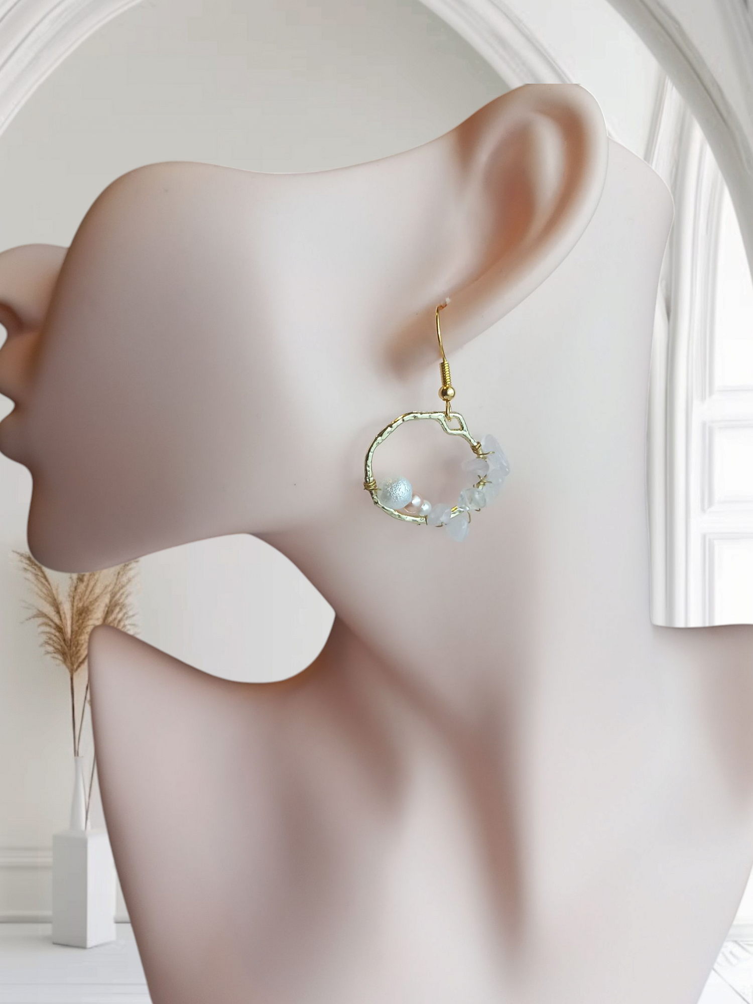 Gold-Tone Hoop Earrings with Pearls and Gemstones