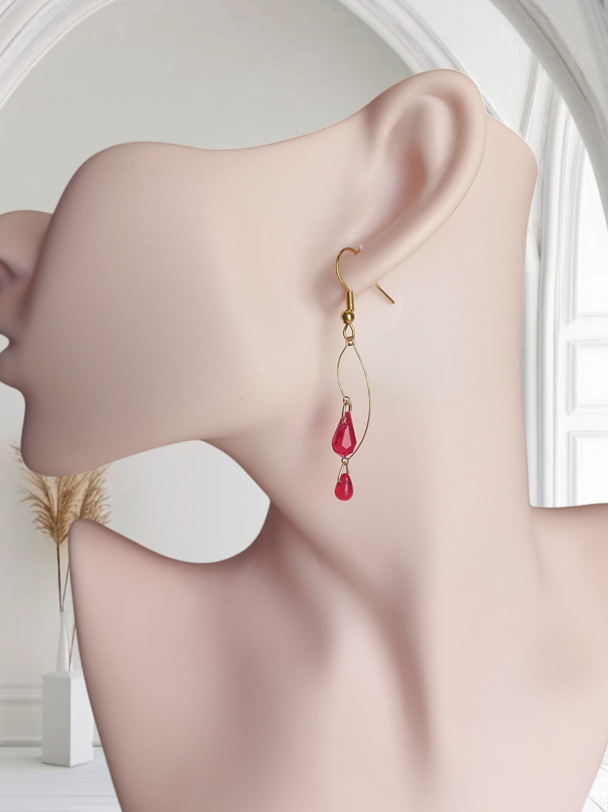 Wire Flame Double Crystal Earrings