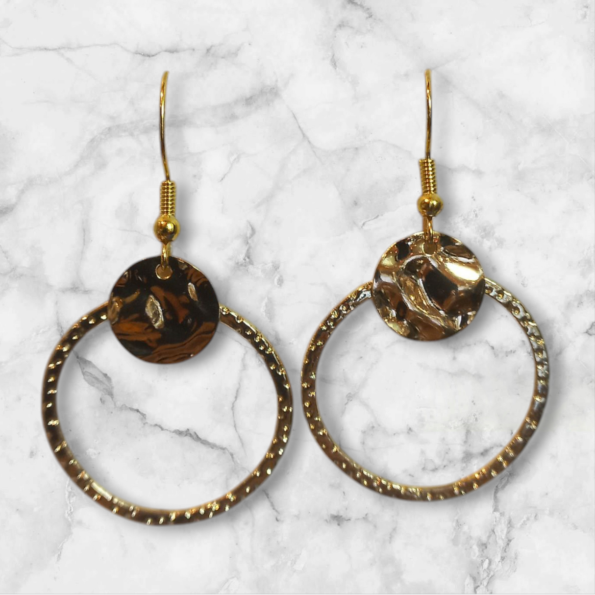 Hammered Disk Round Hoop Earrings