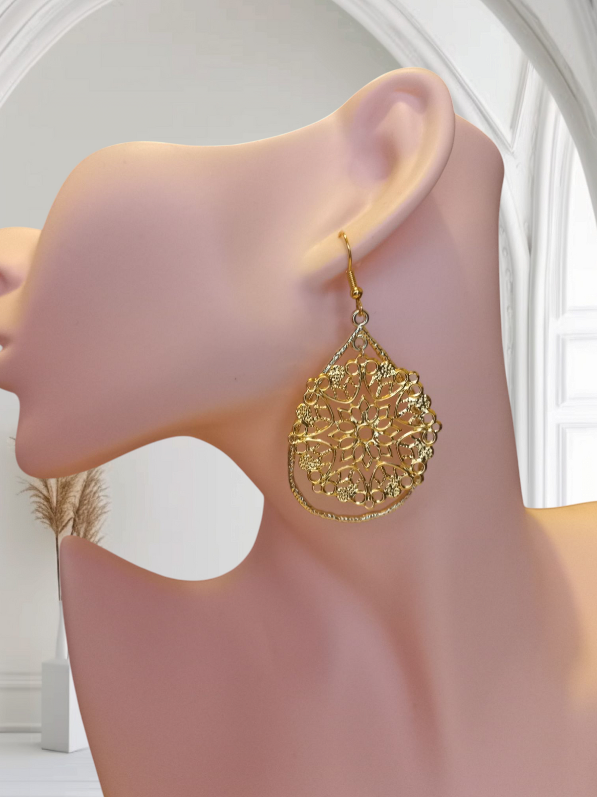 Gold-Tone Lace Filigree Earrings