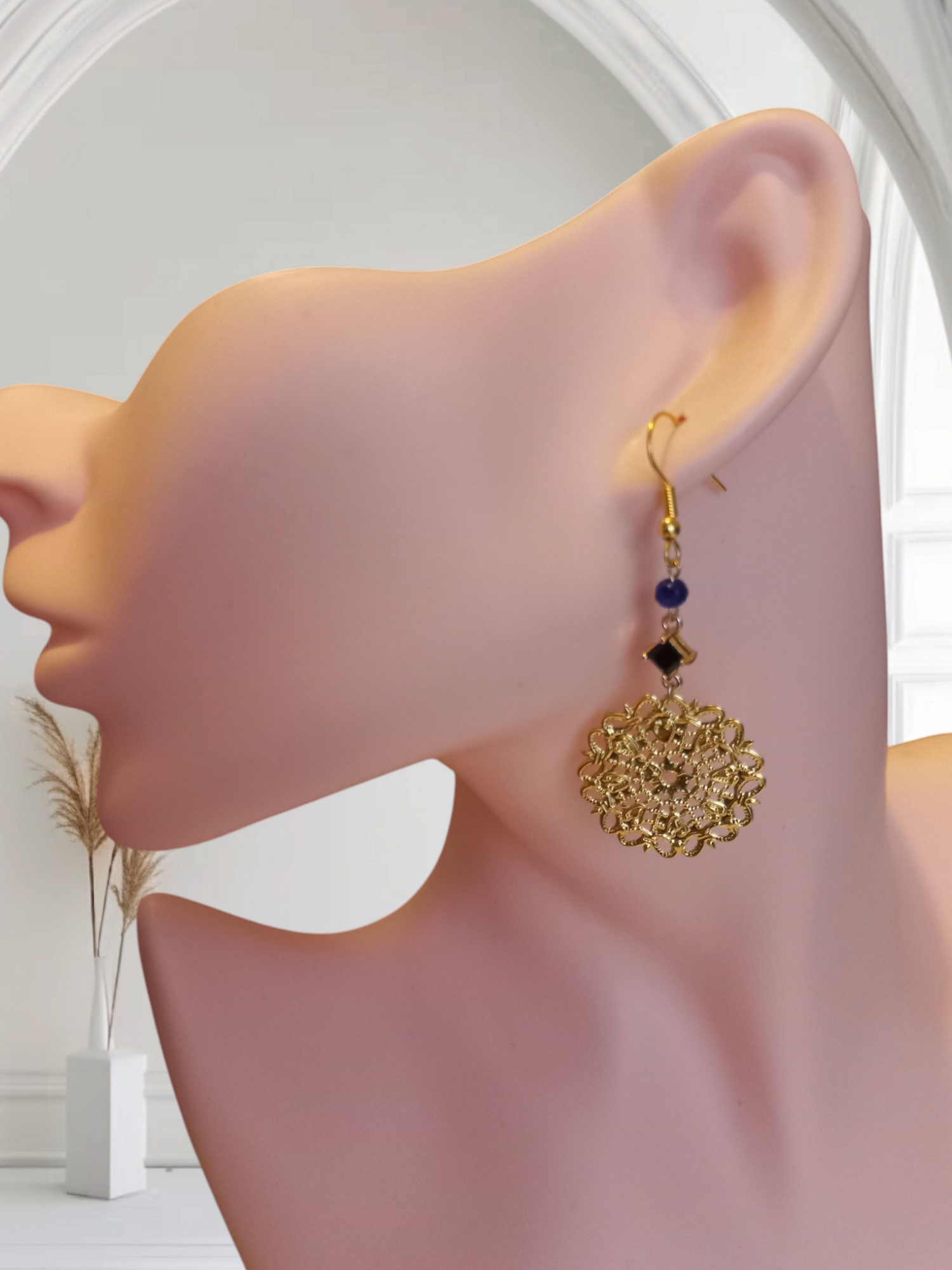 Gold Medallion Cubic Zirconia Earrings