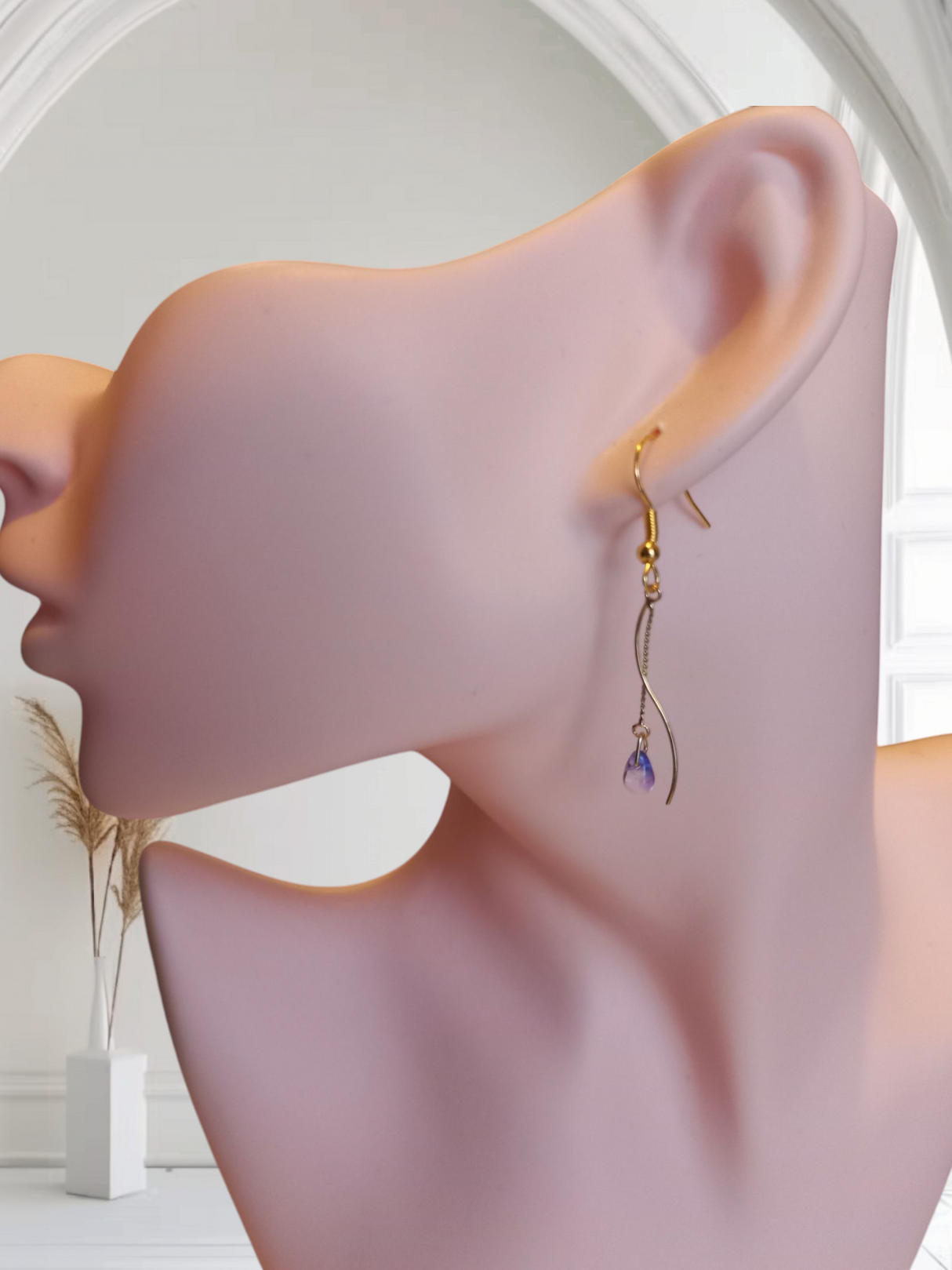 Curved Wire Teardrop Glass Earrings