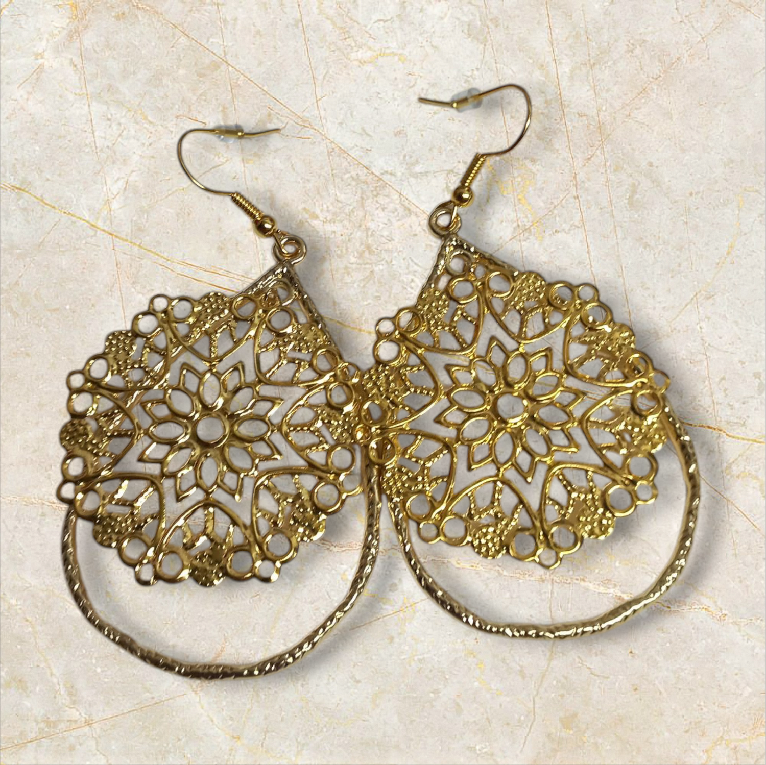 Gold-Tone Lace Filigree Earrings