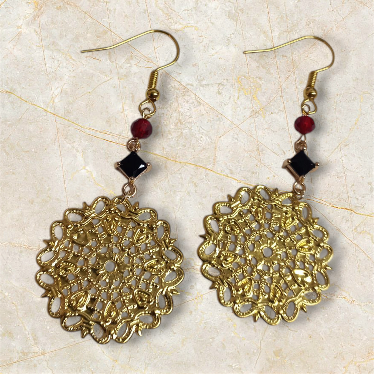 Gold Medallion Cubic Zirconia Earrings