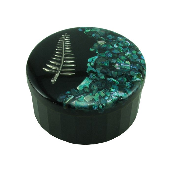 Round Box with Fern and Paua