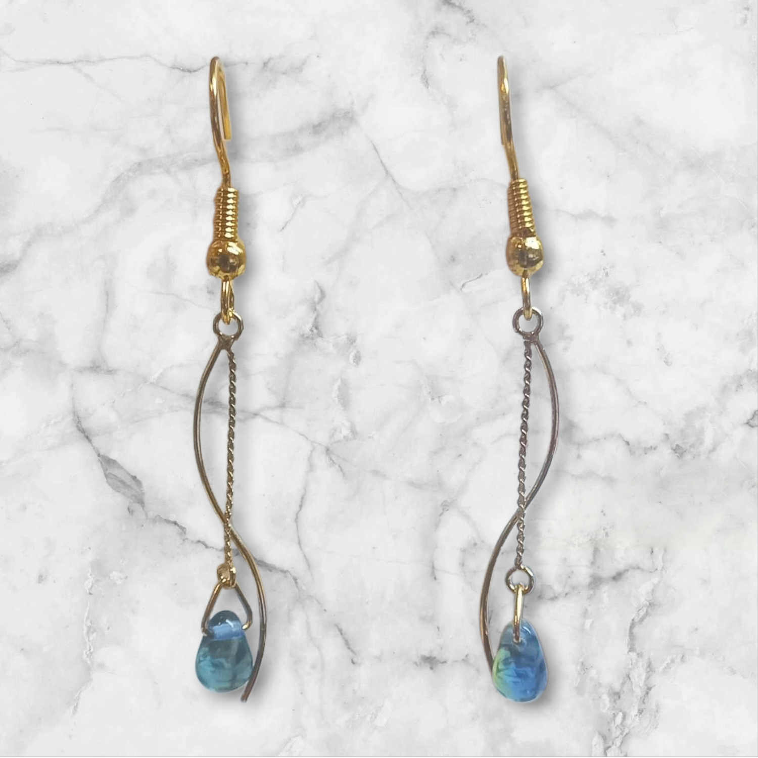 Curved Wire Teardrop Glass Earrings