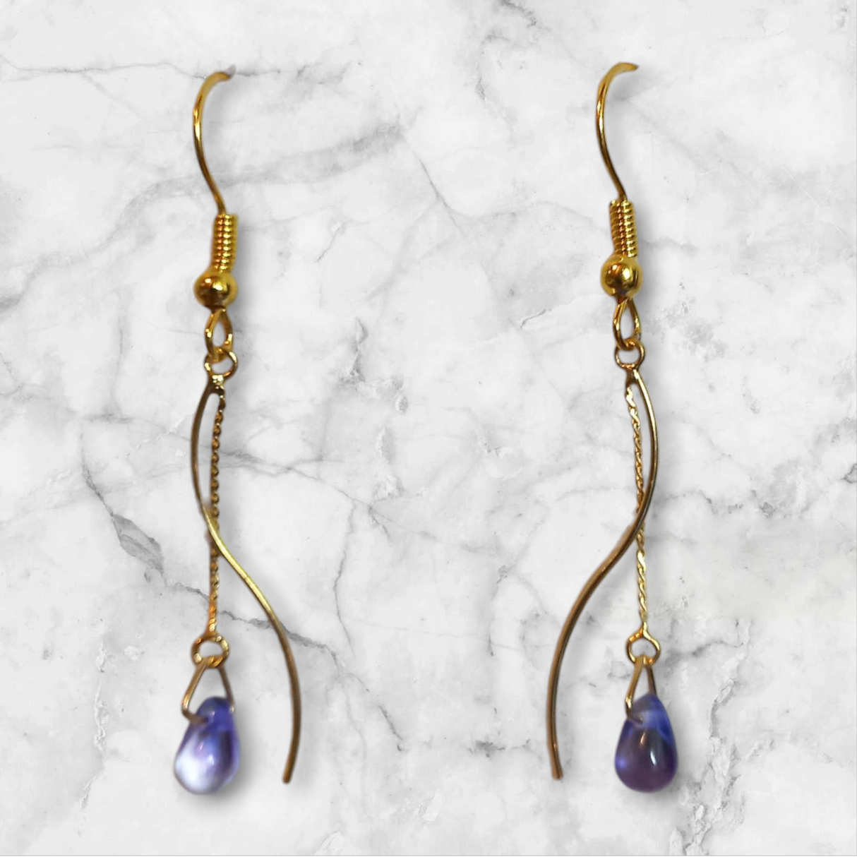 Curved Wire Teardrop Glass Earrings