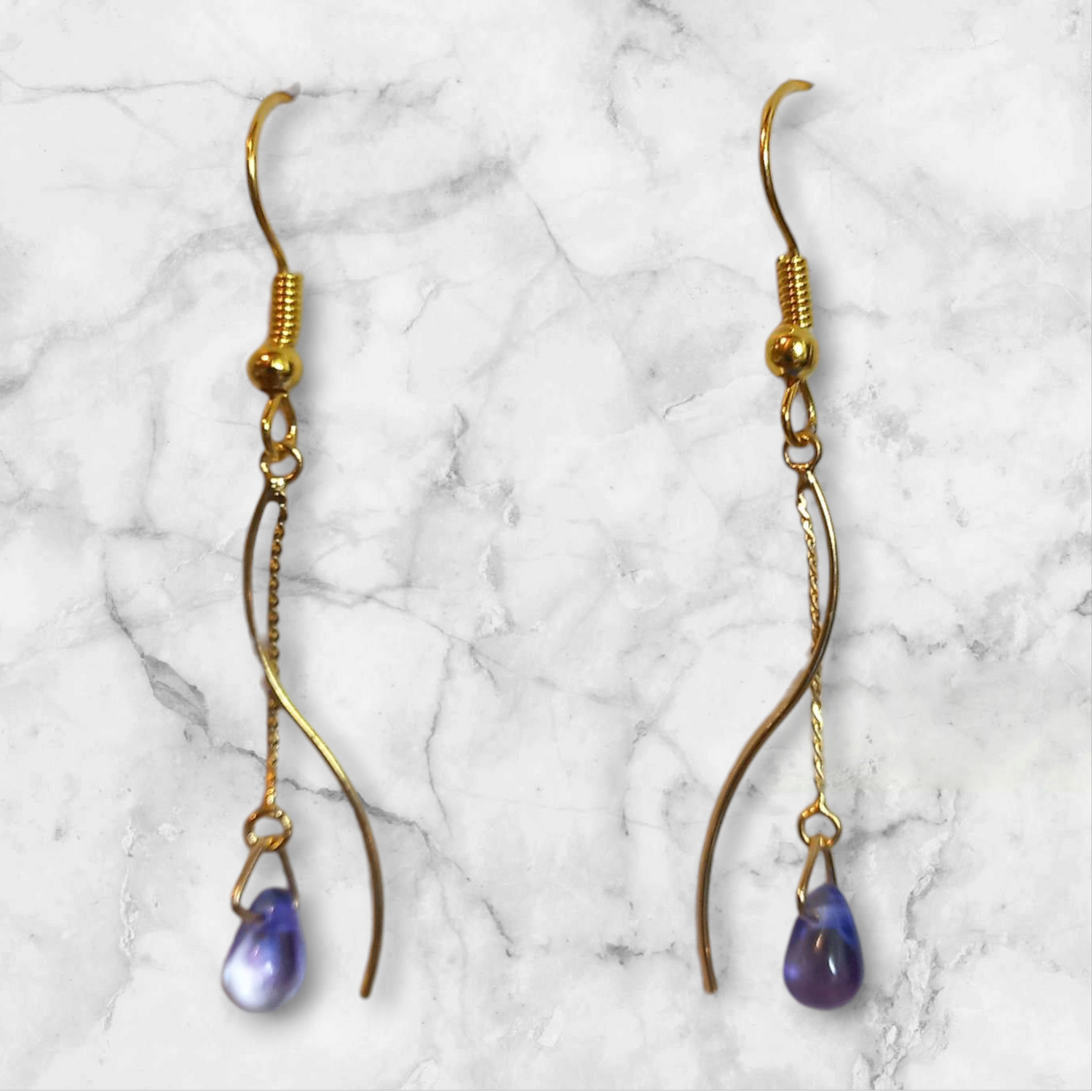 Curved Wire Teardrop Glass Earrings