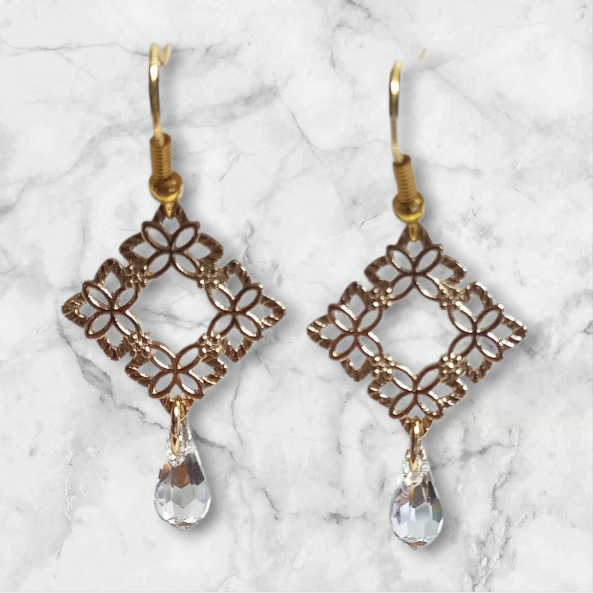 Floral Lattice Clystal Earrings