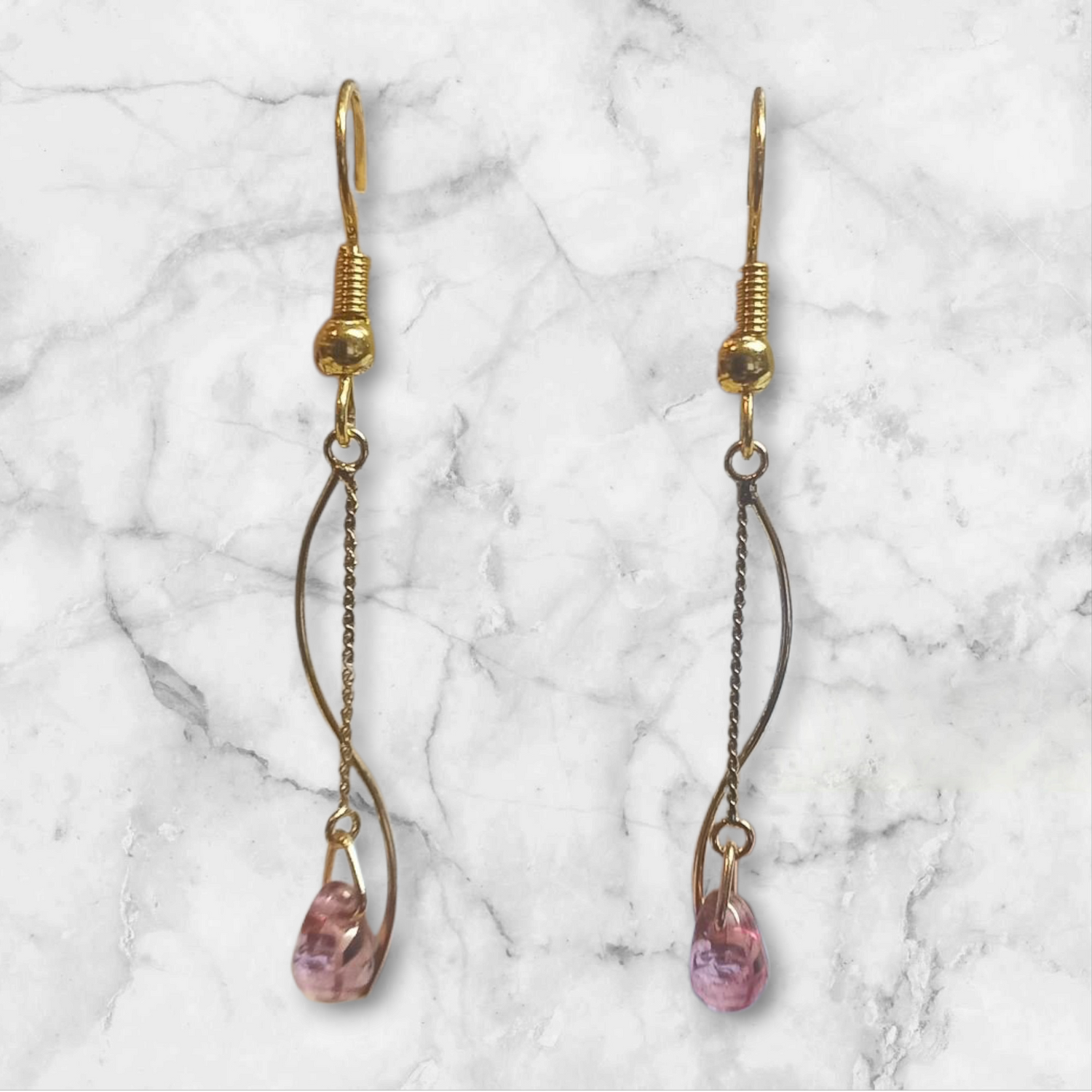 Curved Wire Teardrop Glass Earrings