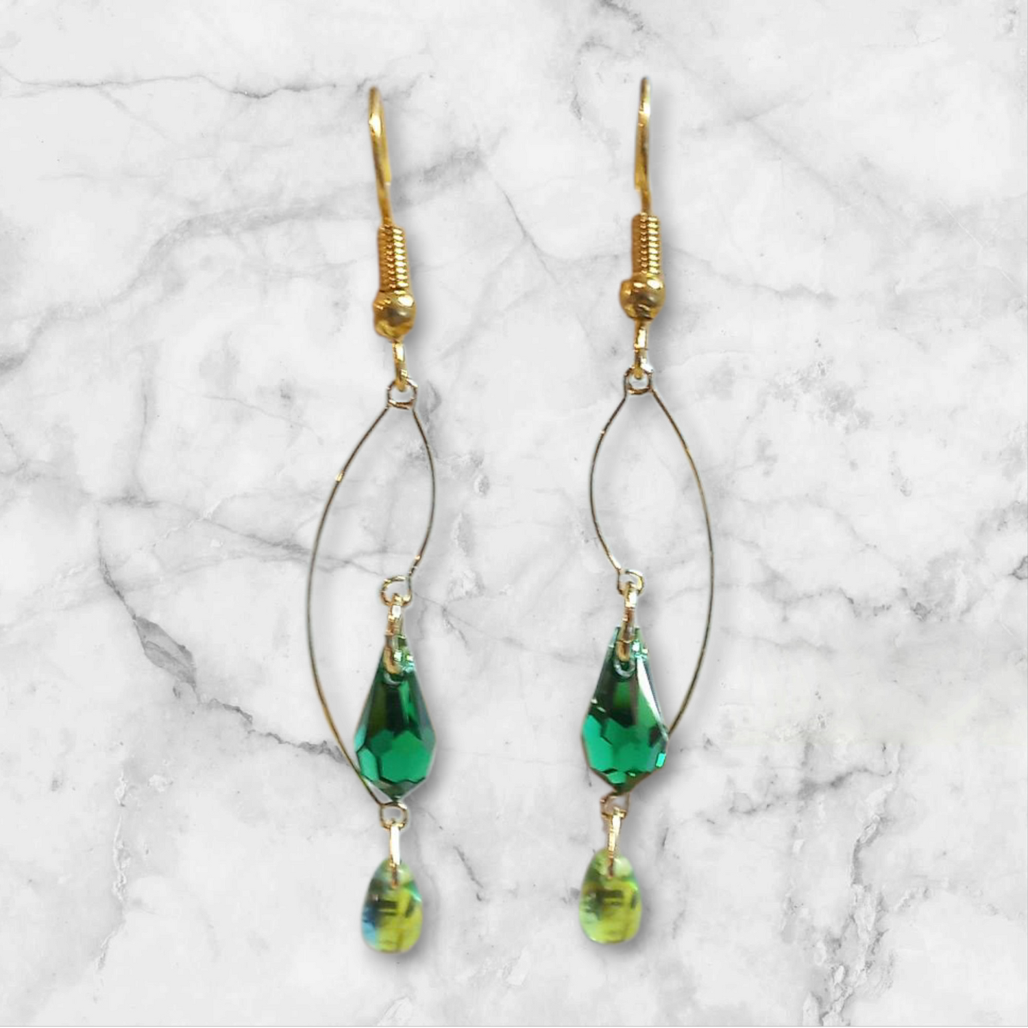 Wire Flame Double Crystal Earrings