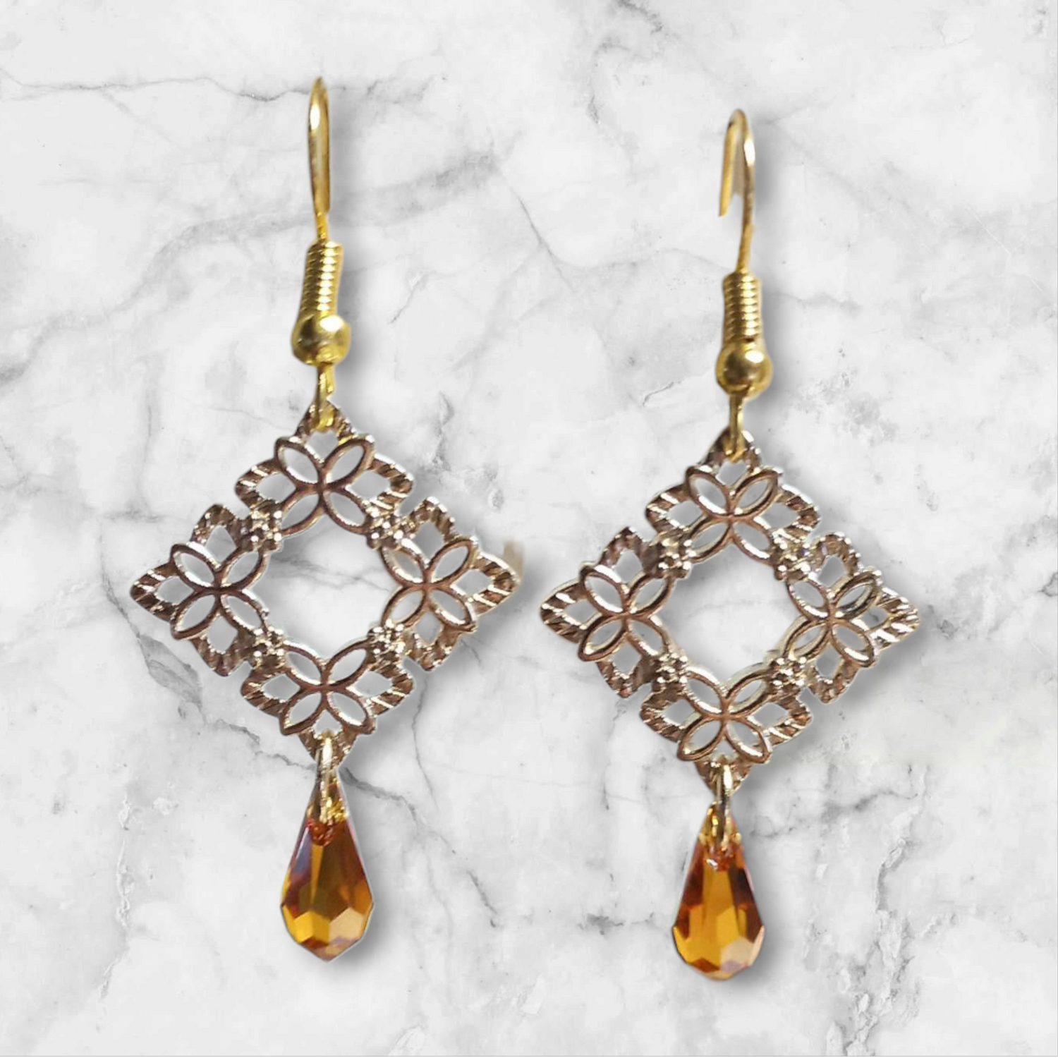 Floral Lattice Clystal Earrings