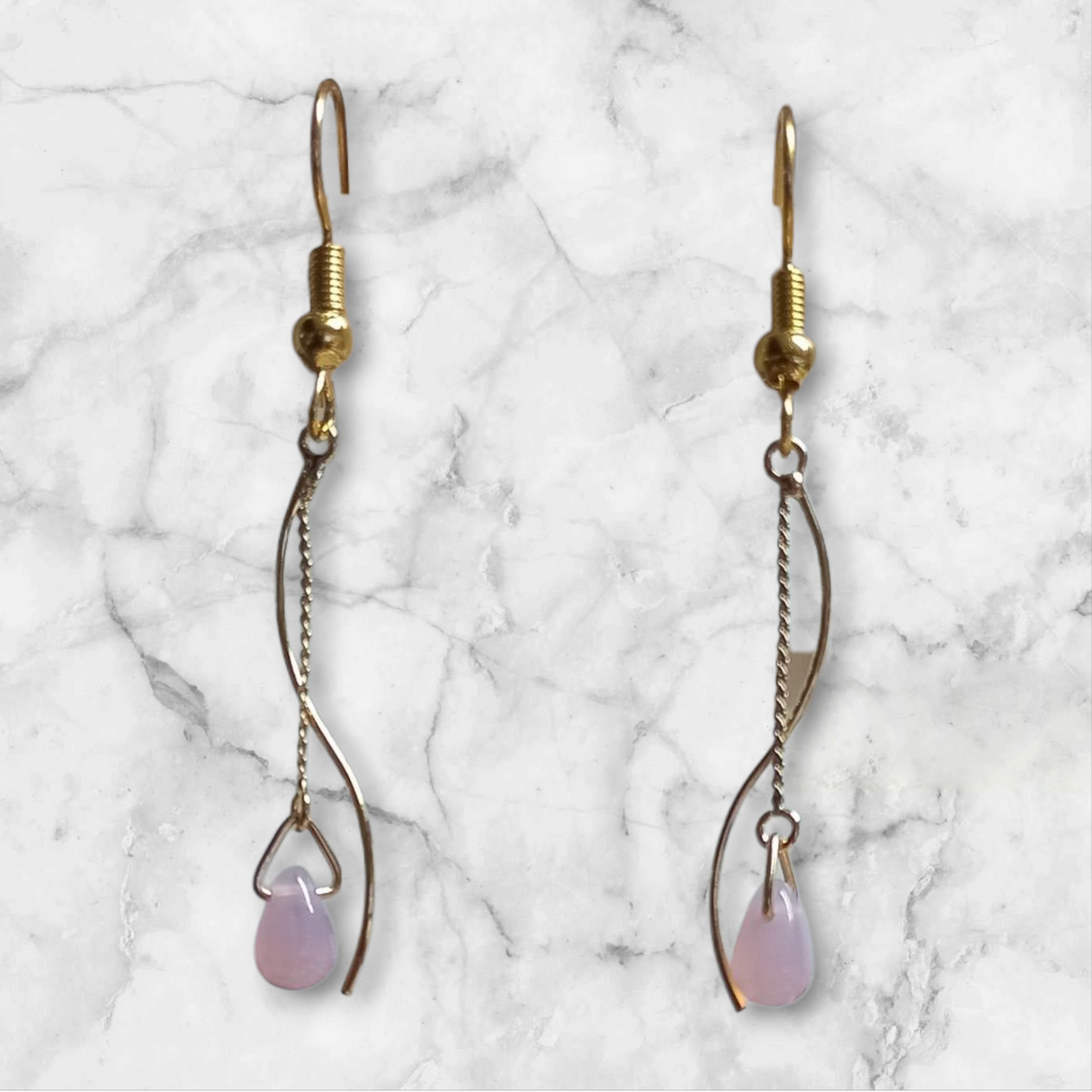 Curved Wire Teardrop Glass Earrings