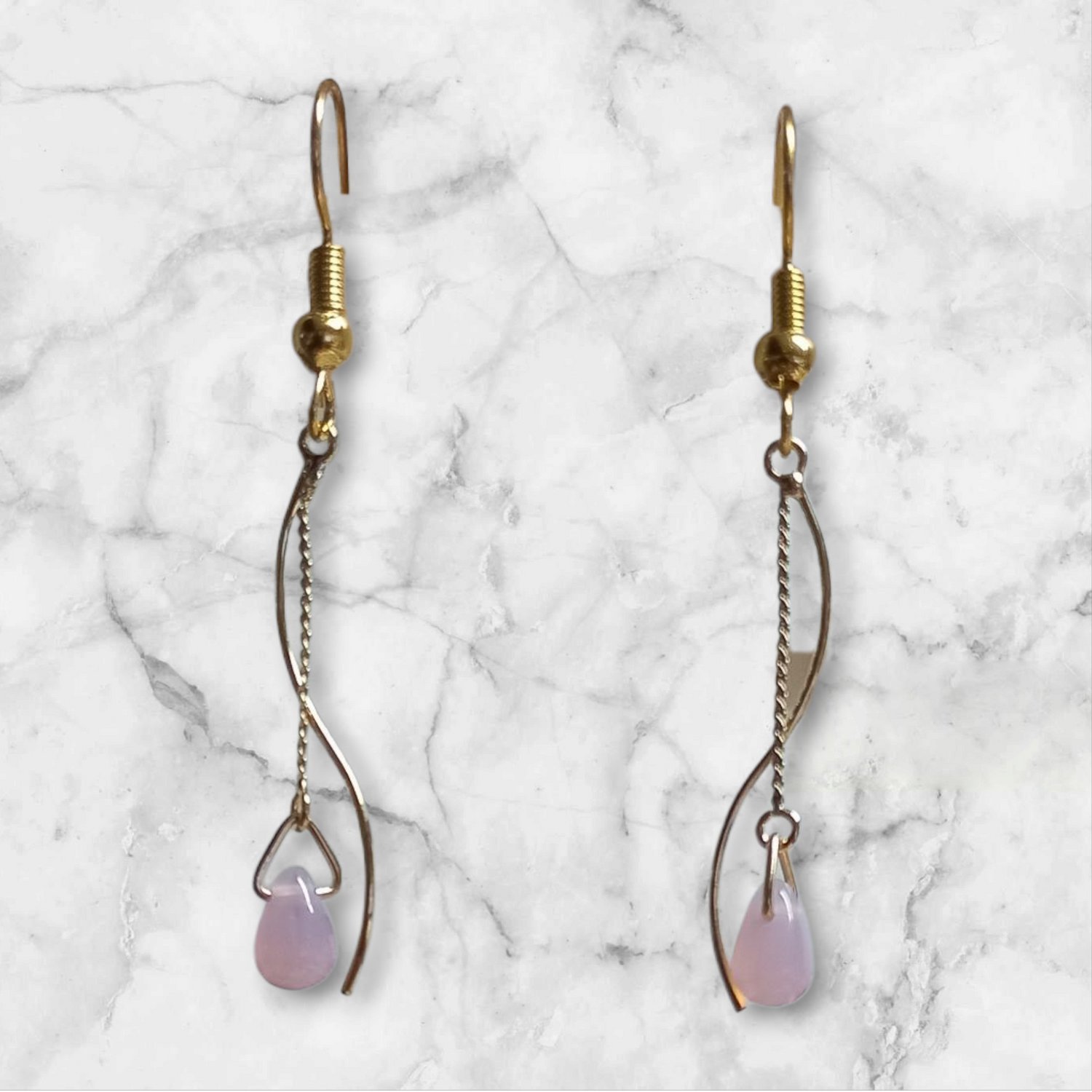 Curved Wire Teardrop Glass Earrings