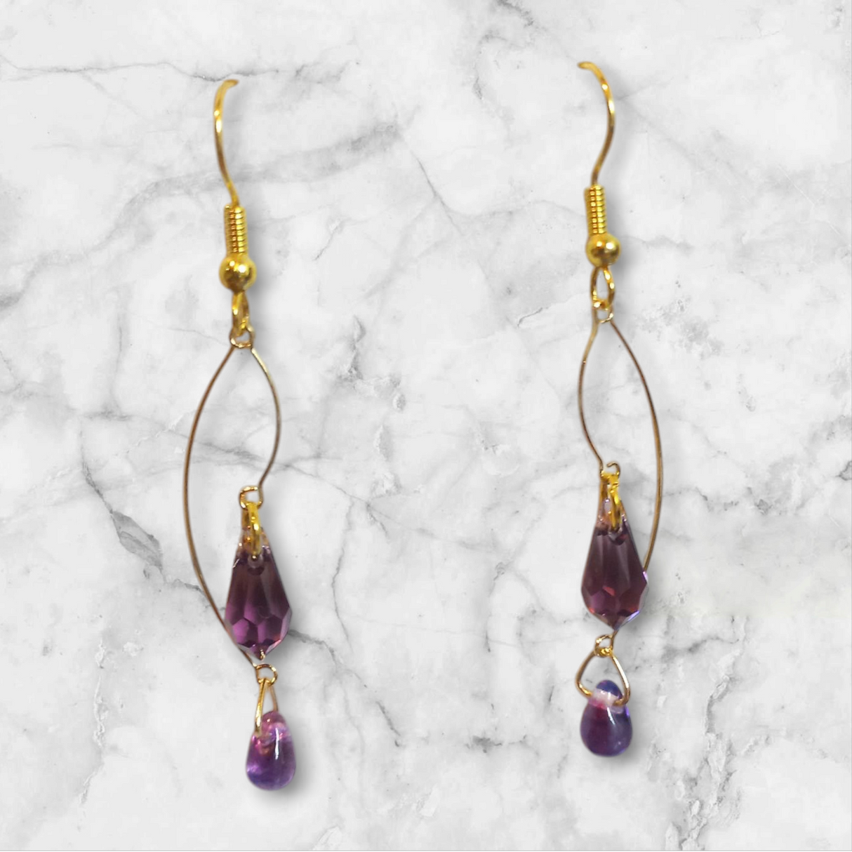 Wire Flame Double Crystal Earrings
