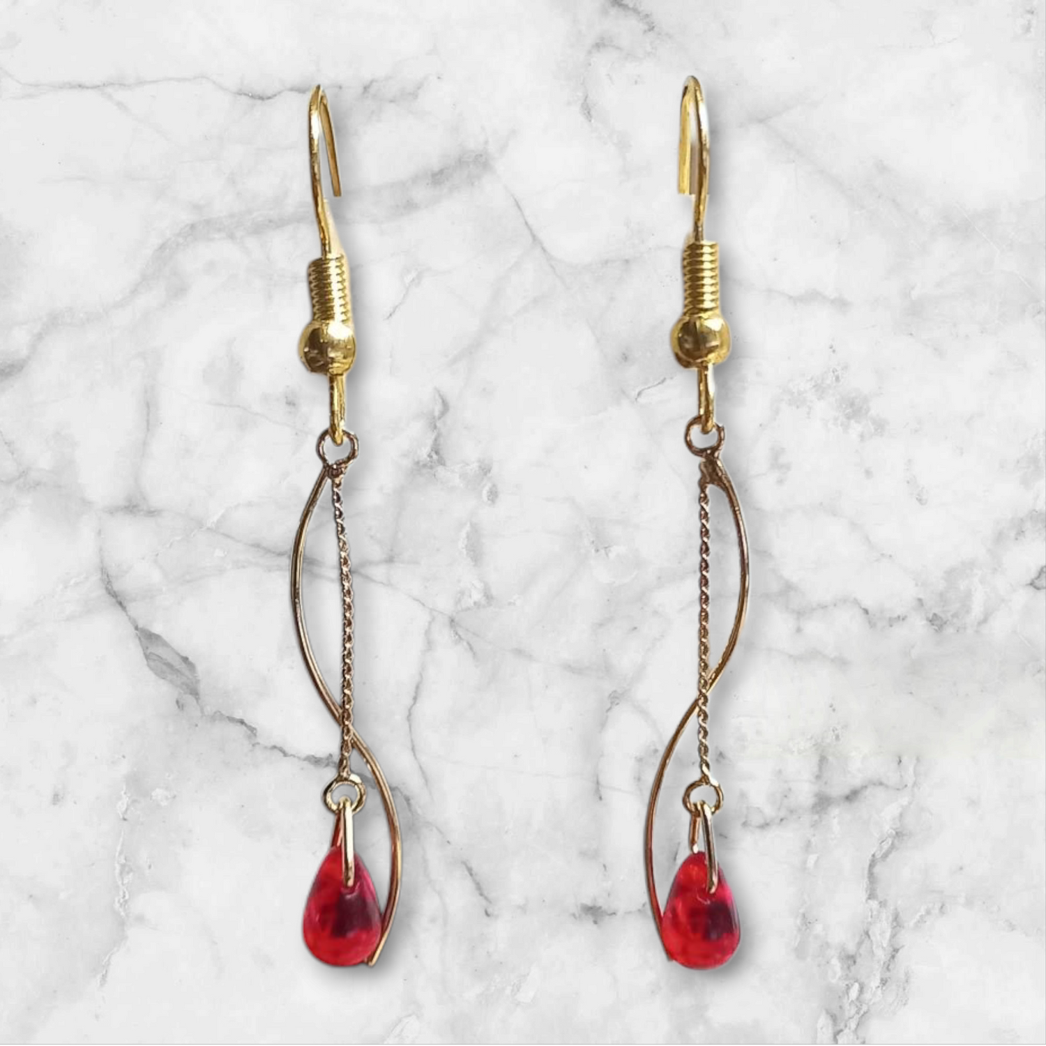 Curved Wire Teardrop Glass Earrings