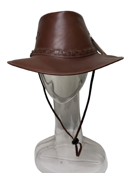 Stressed Leather Hat with Flyband