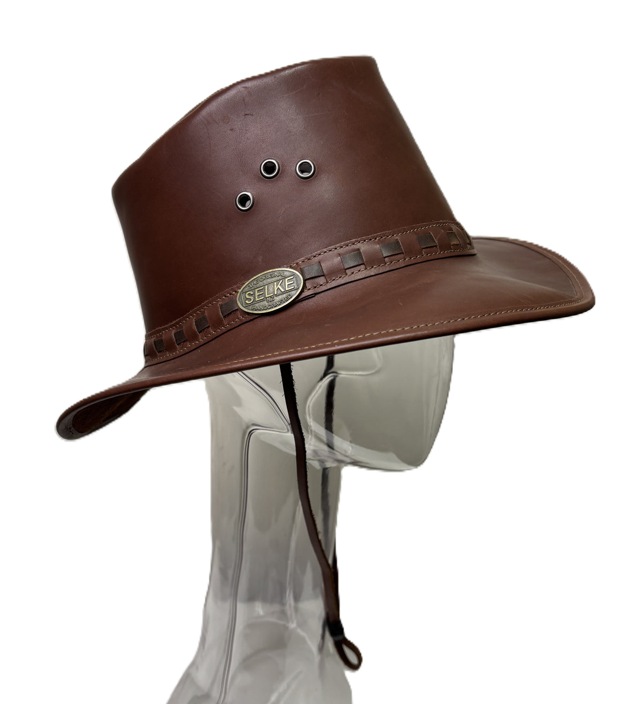 Stressed Leather Hat with Flyband