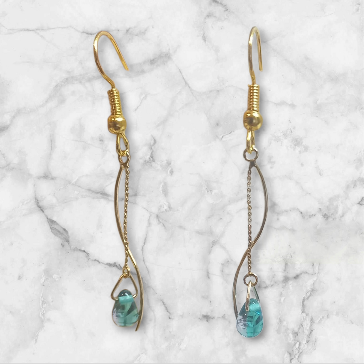 Curved Wire Teardrop Glass Earrings