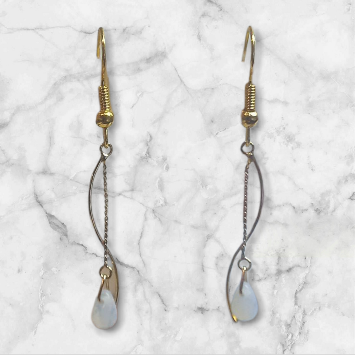 Curved Wire Teardrop Glass Earrings