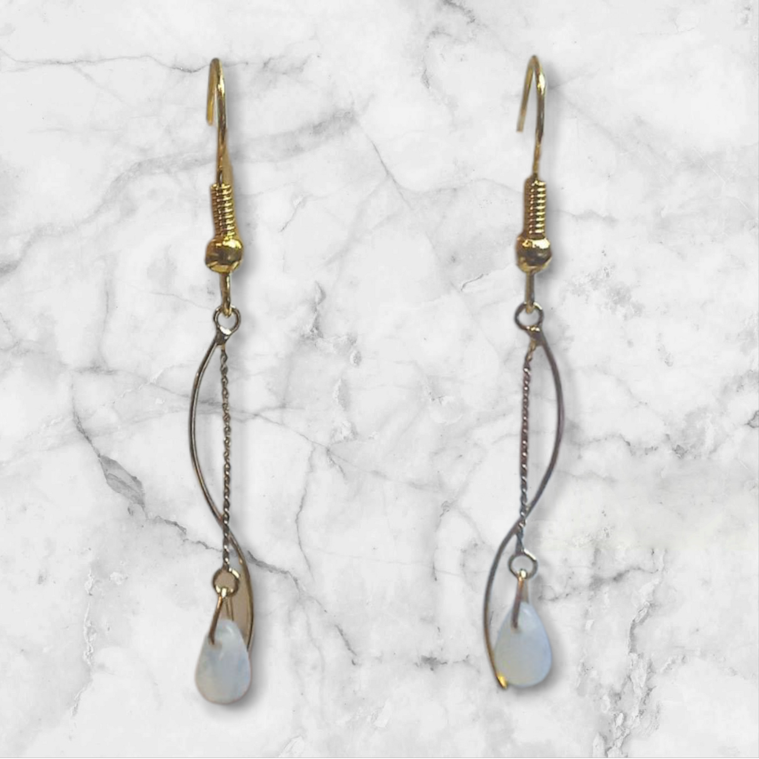Curved Wire Teardrop Glass Earrings