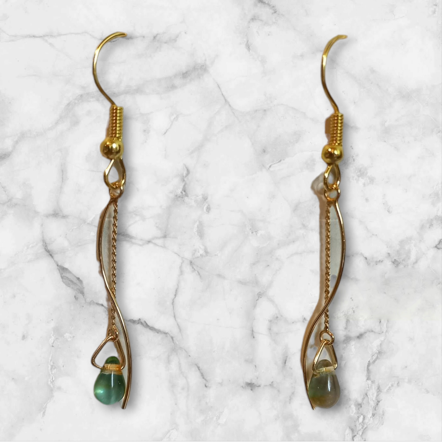 Curved Wire Teardrop Glass Earrings